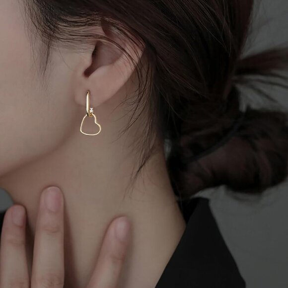 925 Sterling Silver Heart Drop Earrings Hoop for Women Teens Minimalist U Hoop E - Picture 3 of 7